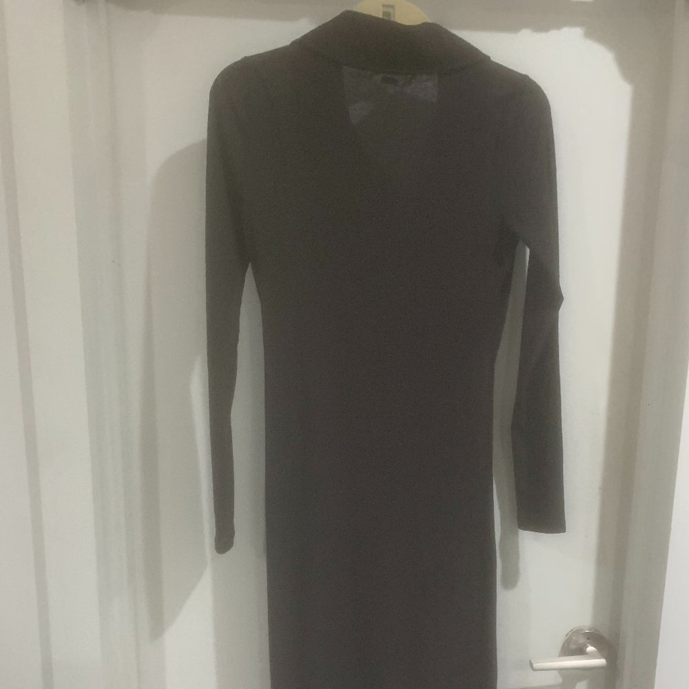 S Women's Brown Long Sleeve Button Down Dress